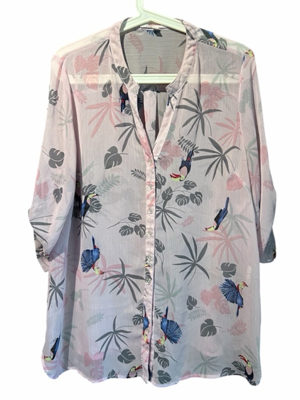 Relaxed Pink Tropical-Print Button Down Shirt